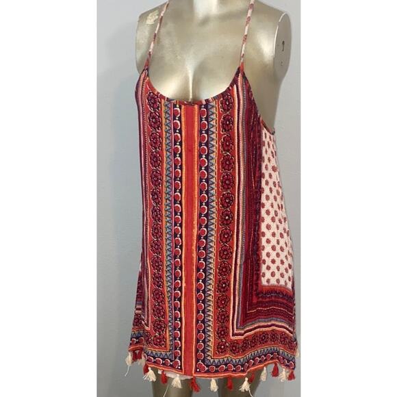 Angie Y2K T Back Mini Dress Fring Festival Boho Cover Up Tank Strappy Small - Picture 2 of 10